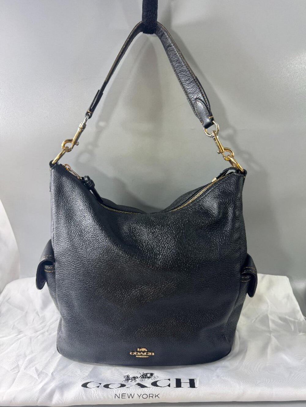 Authentic Coach # 6152 Black Leather Penny Shoulder Bag